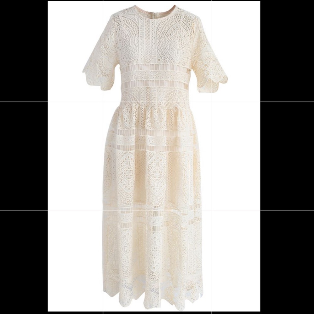 Chic wish With Your Ingenuity Crochet Dress Beige